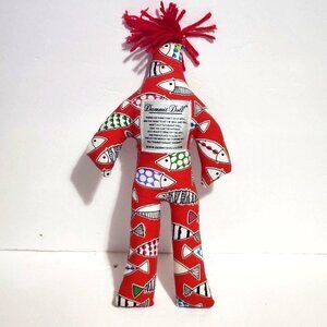Dammit Doll Red Multicolor Fish Print Stress Relief Voodoo Doll 13"